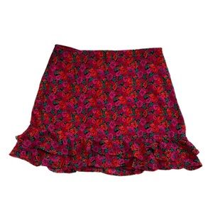 Mi Ami Red Floral Ruffle Mini Skirt Size L